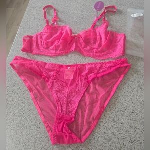 Avidlove Women's XXL Hot Pink Sheer Mesh Underwire Bra And Panty Set. NWT